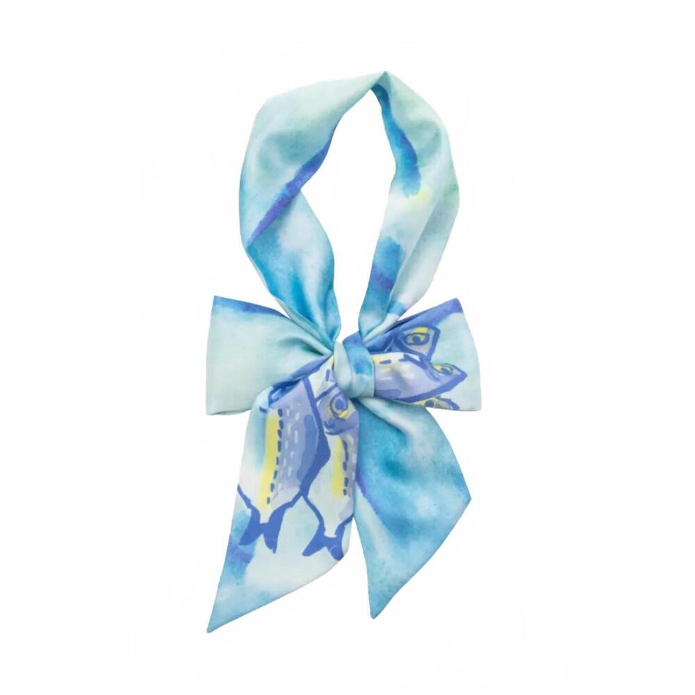 NEW LOST PATTERN NYC women's silk skinny scarf in blue fin